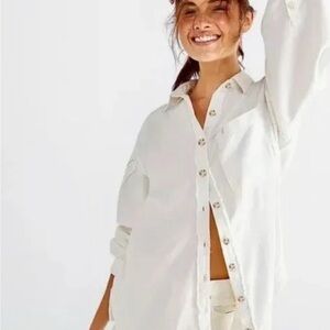 Free People Cream Button Down Shirt